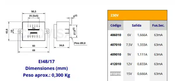 transformador 220v a 15v 415010